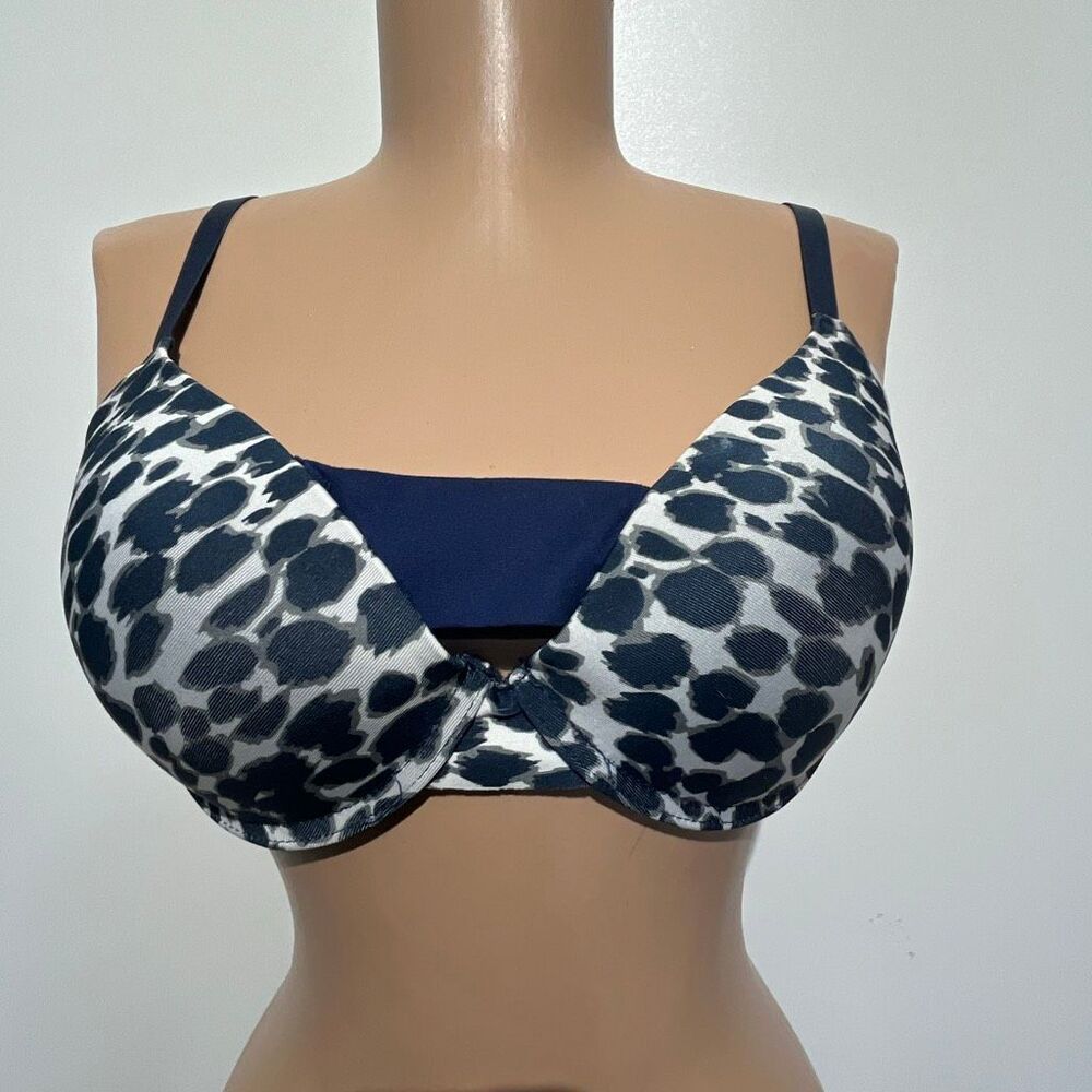 Isaac Mizrahi Women's Navy Blue White Leopard Print Padded T-Shirt Bra Size 38C